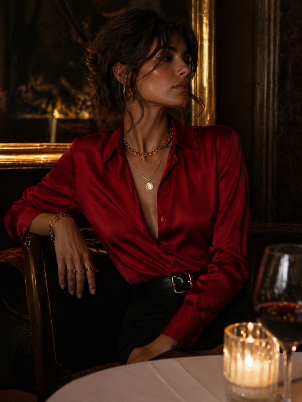 Vintage Silk Stretch Blouse | Crimson Red | Size 12